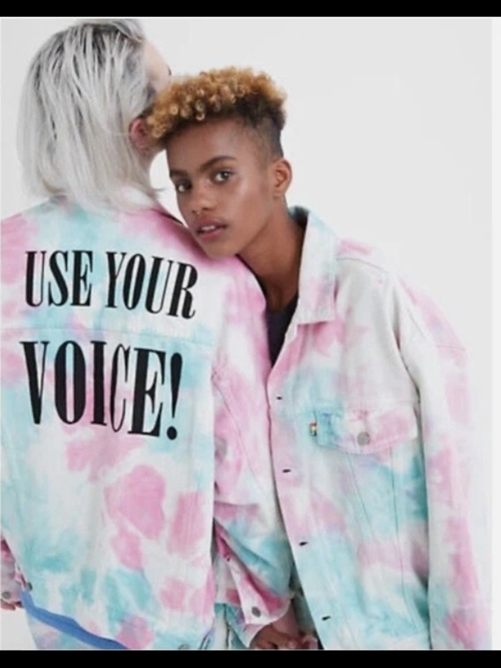 Levi's Pink & Blue Tie-Dye Denim Jacket with Bold Back Slogan